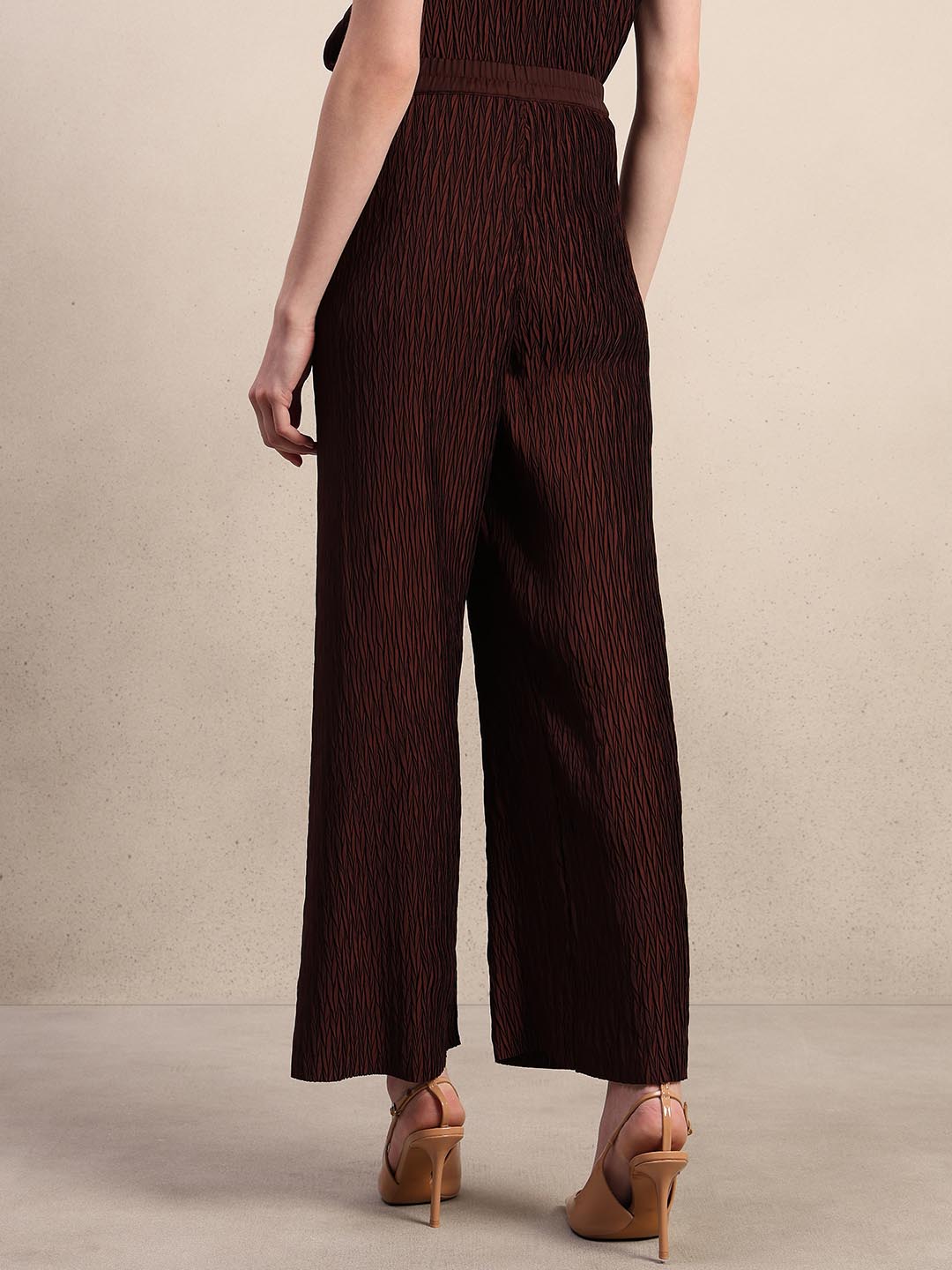 Maroon Textured Ankle Length Pants