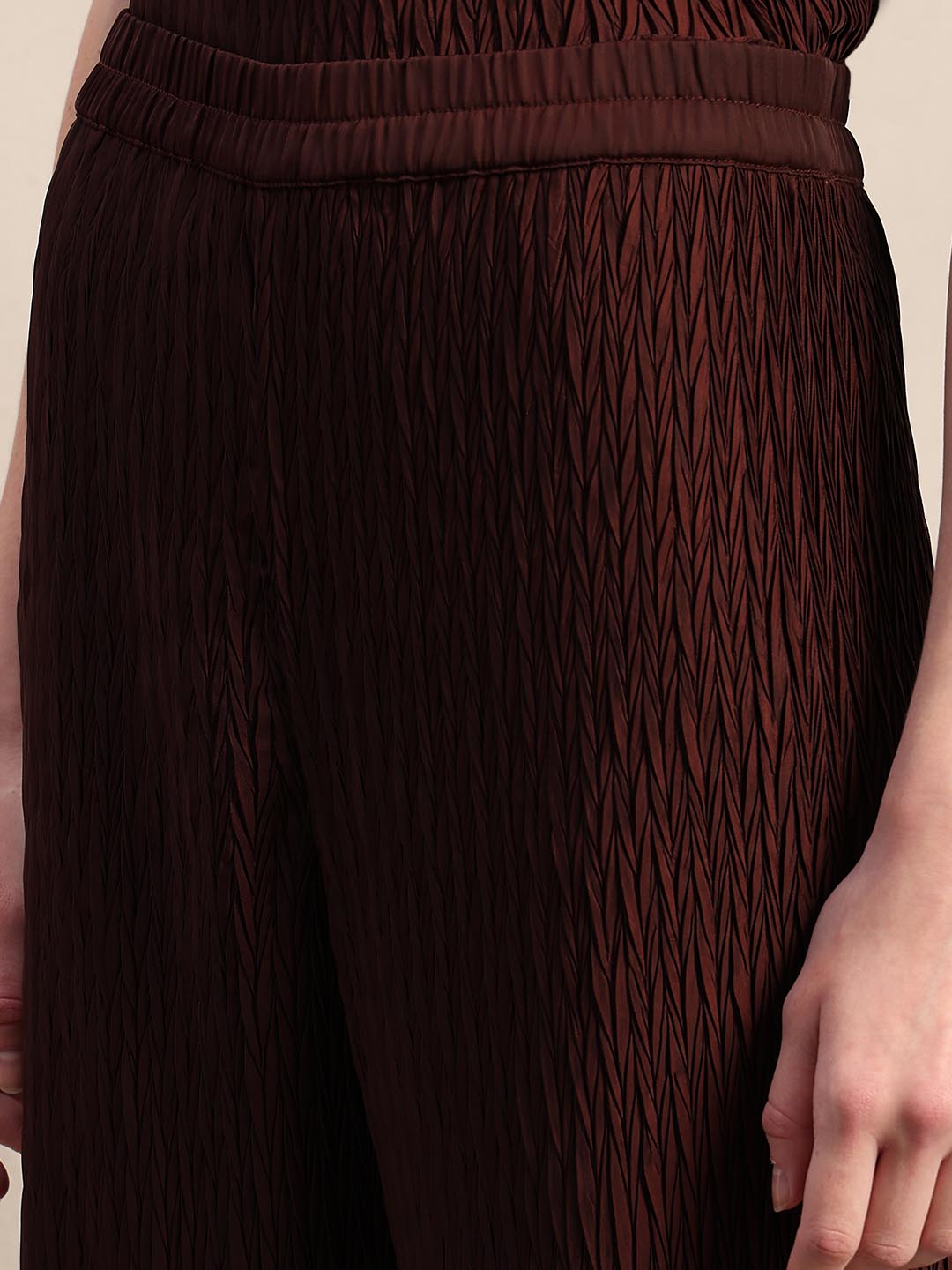 Maroon Textured Ankle Length Pants