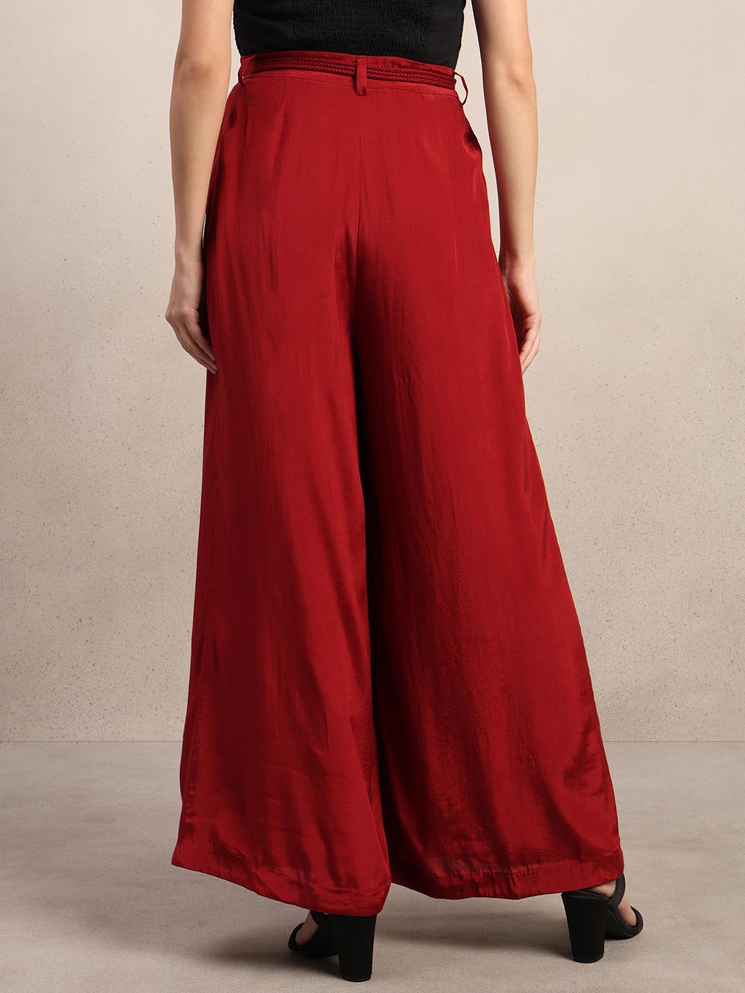 Red High Rise Wide Leg Pants