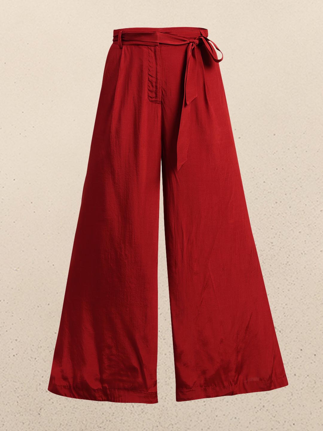 Red High Rise Wide Leg Pants