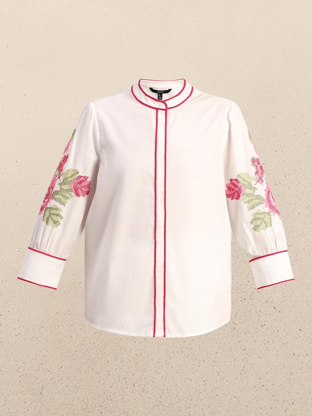 White Floral Embroidered Cotton Shirt