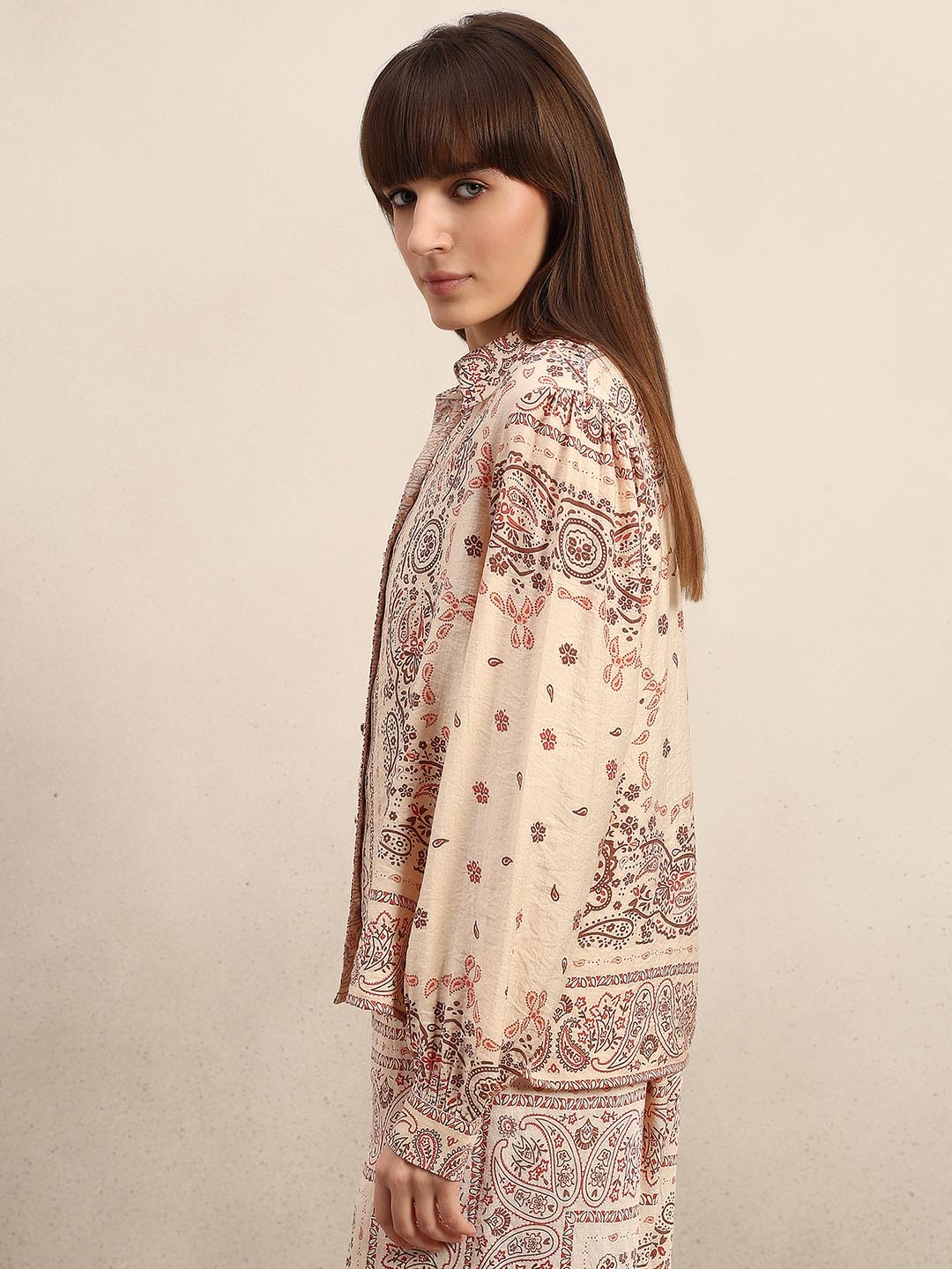 Beige Printed Regular Fit Shirt