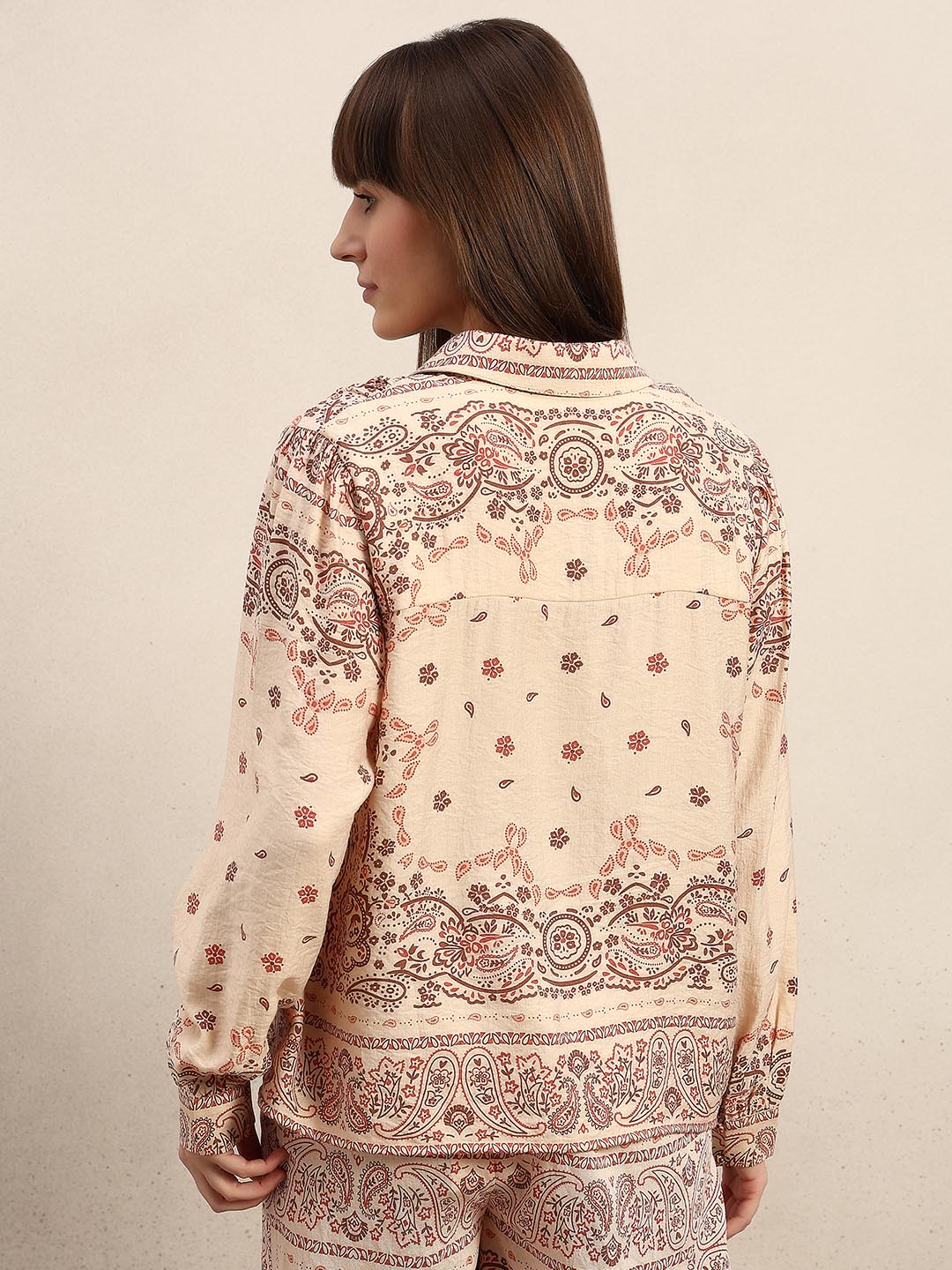 Beige Printed Regular Fit Shirt