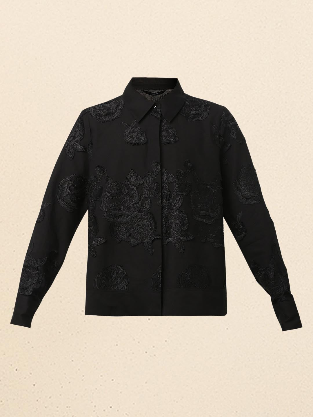Black Floral Embroidered Shirt