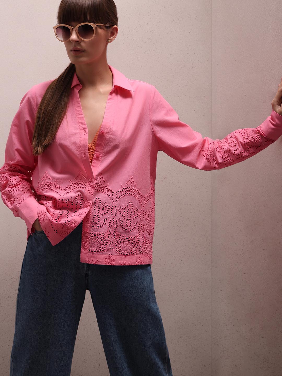Pink Textured Cotton Shirt
