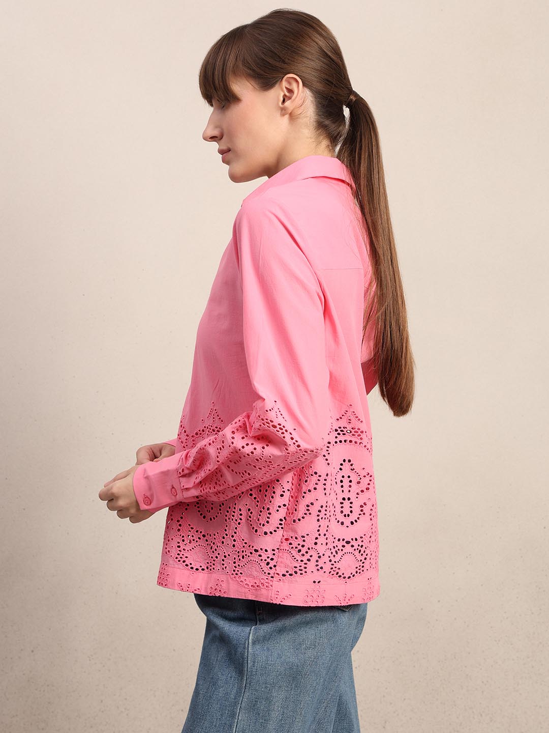 Pink Textured Cotton Shirt