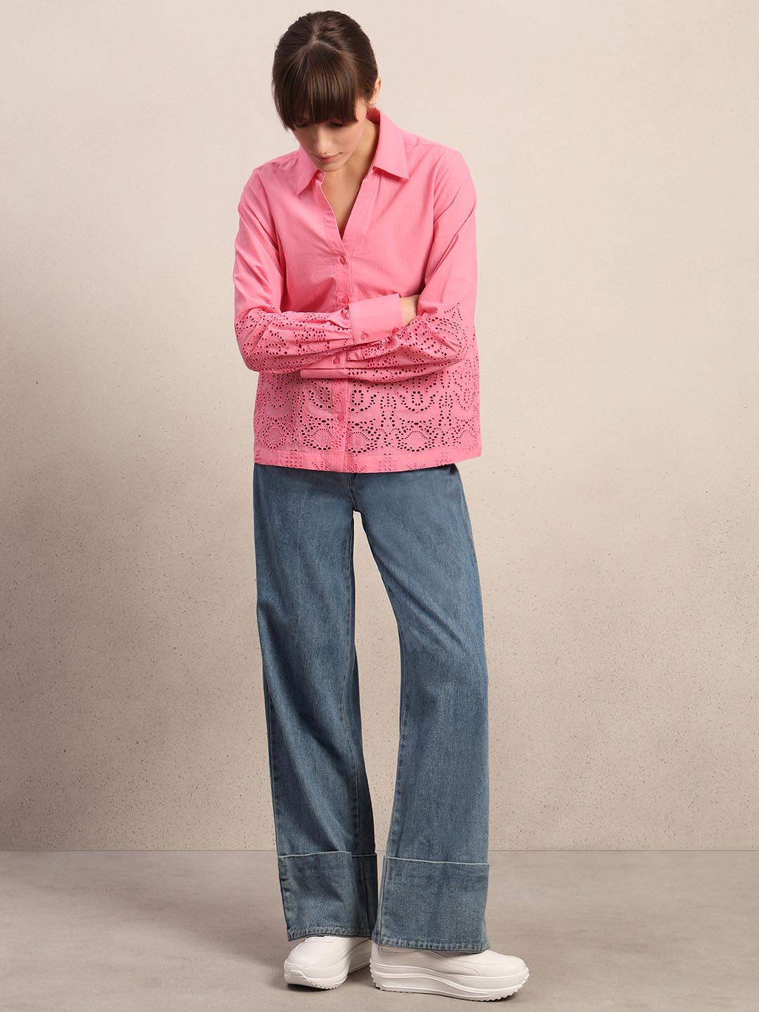 Pink Textured Cotton Shirt