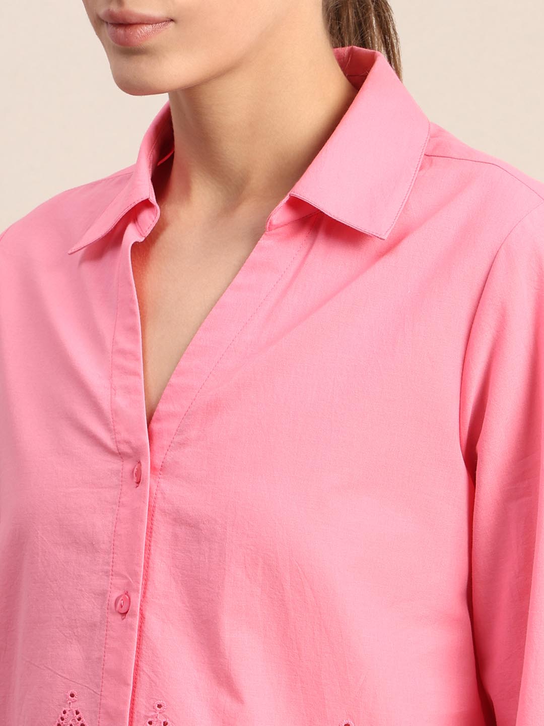 Pink Textured Cotton Shirt