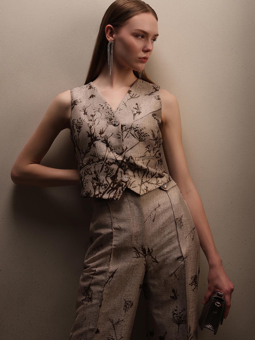 Beige Printed Vest Top