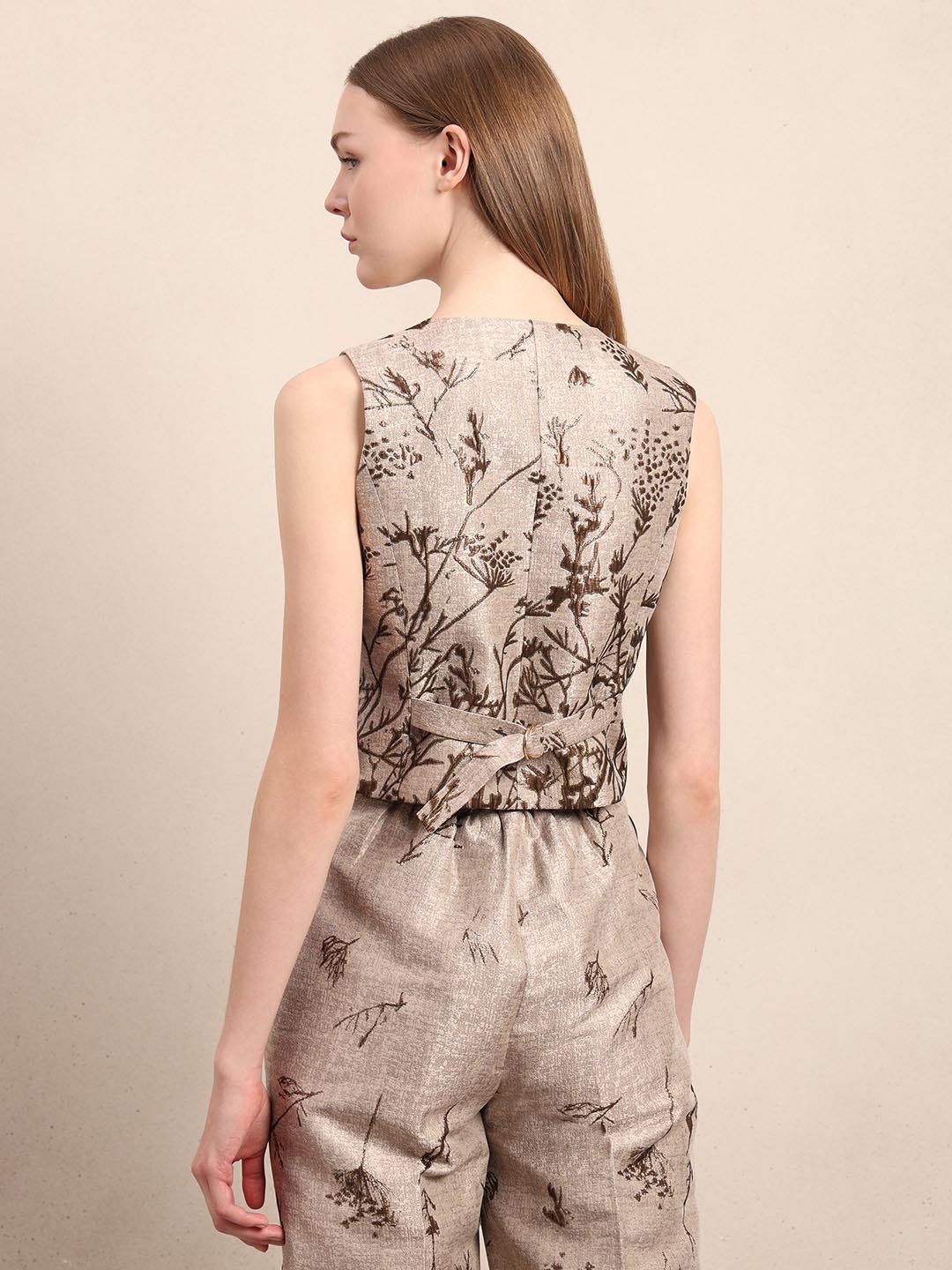 Beige Printed Vest Top