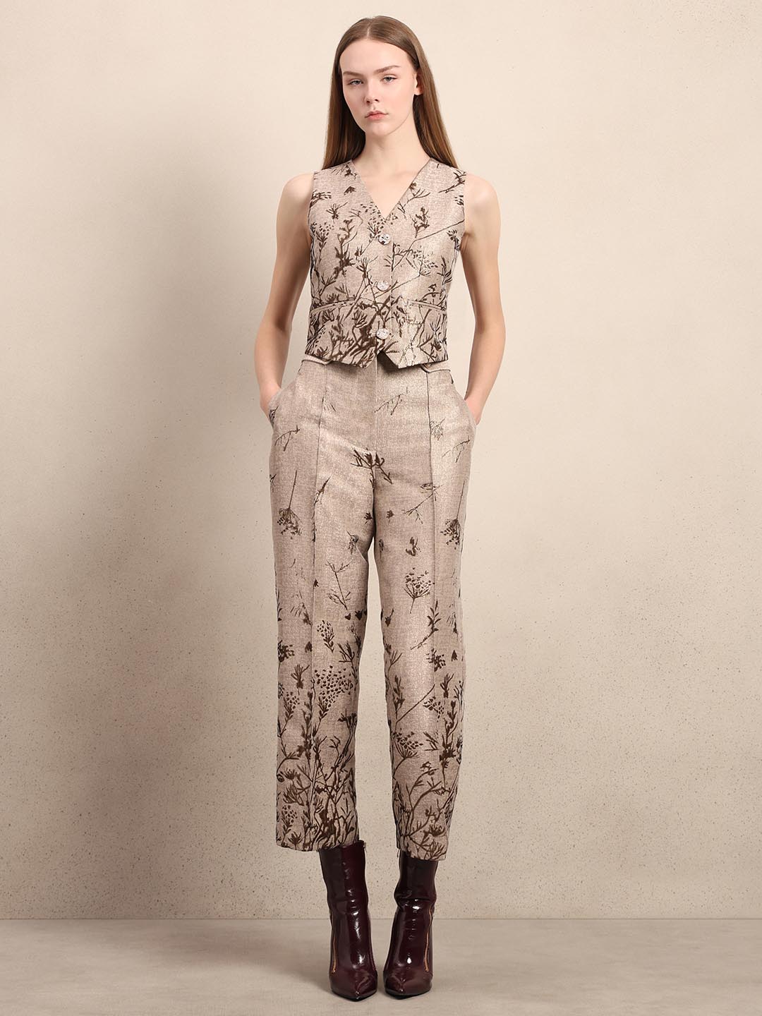 Beige Printed Vest Top