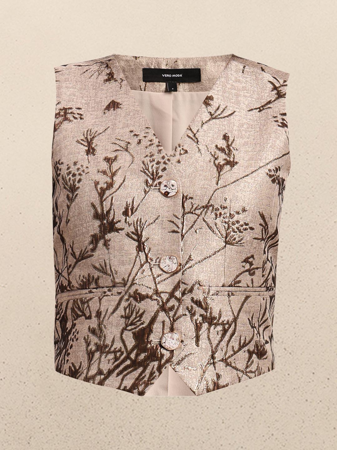 Beige Printed Vest Top