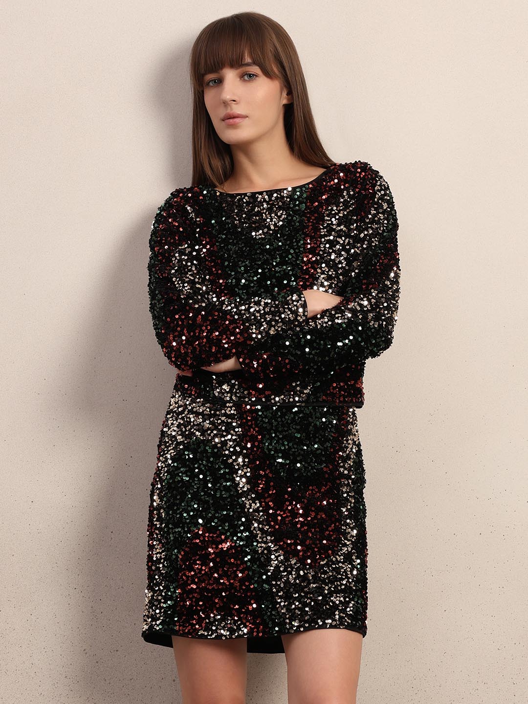 Red Sequined Embellished Top