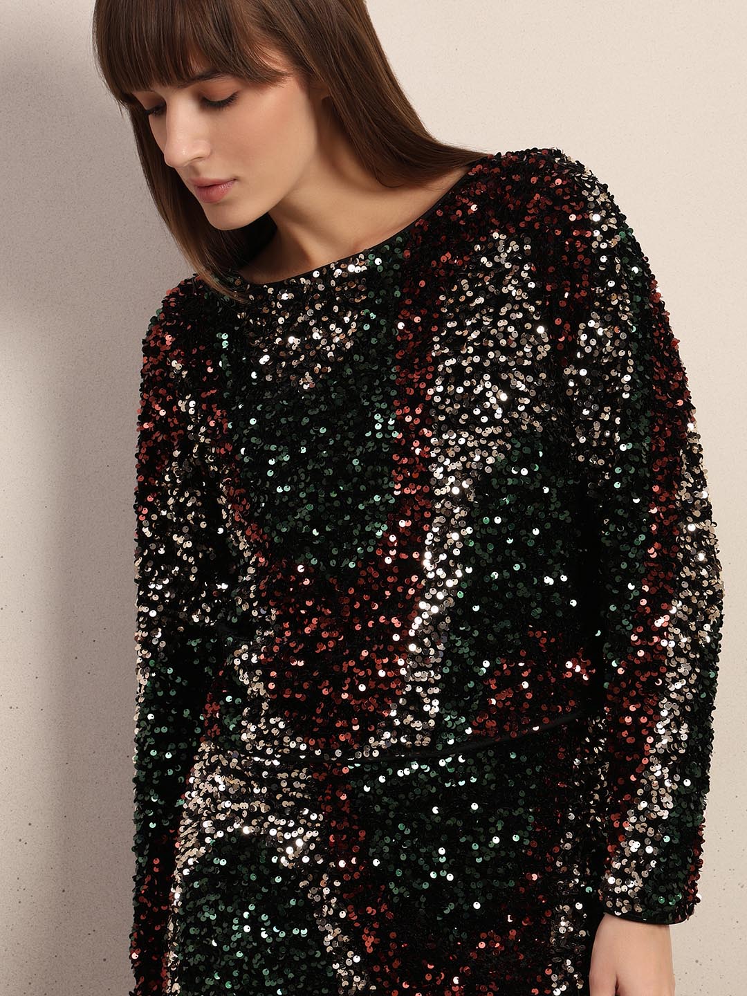 Red Sequined Embellished Top