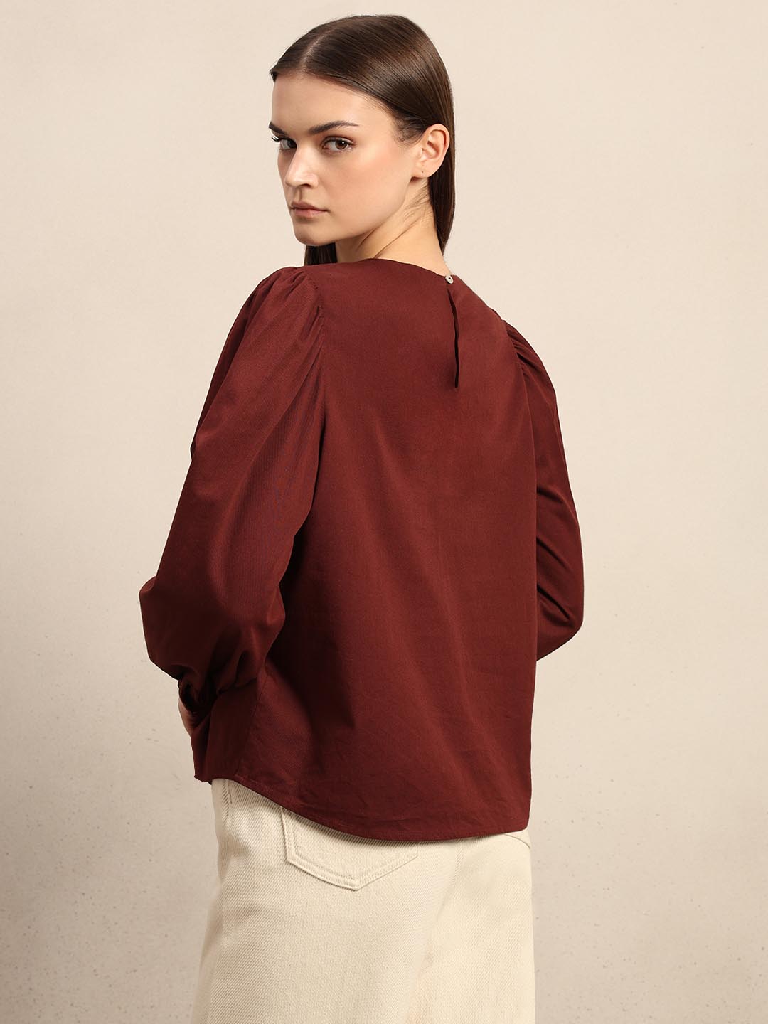 Dark Red Embroidered Top