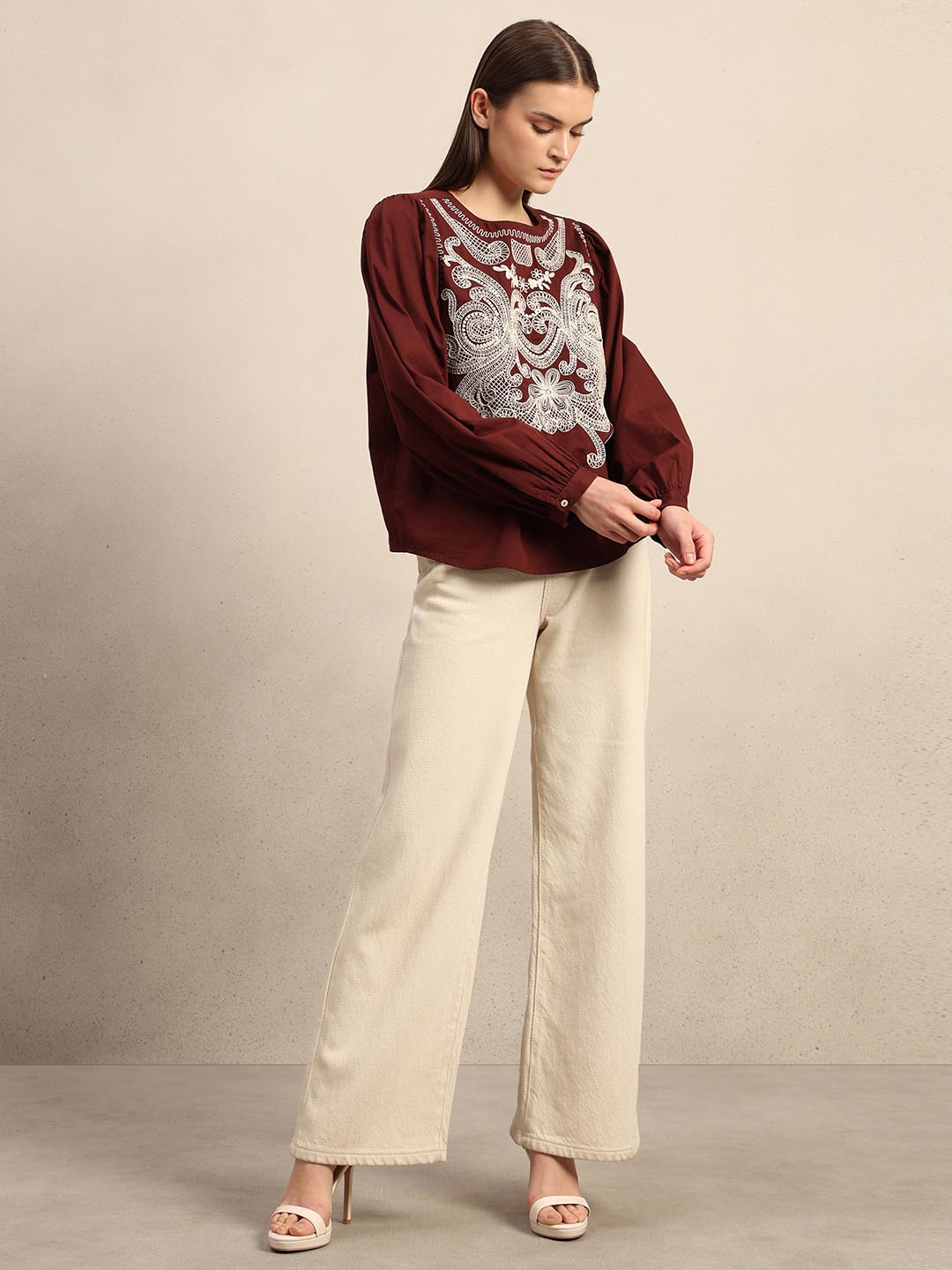 Dark Red Embroidered Top