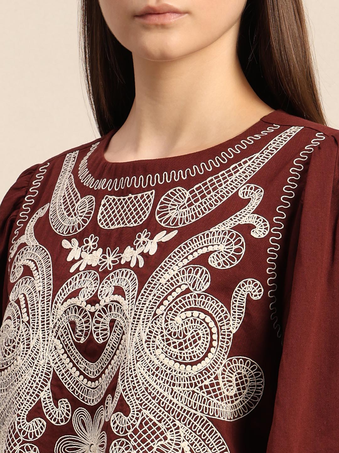 Dark Red Embroidered Top