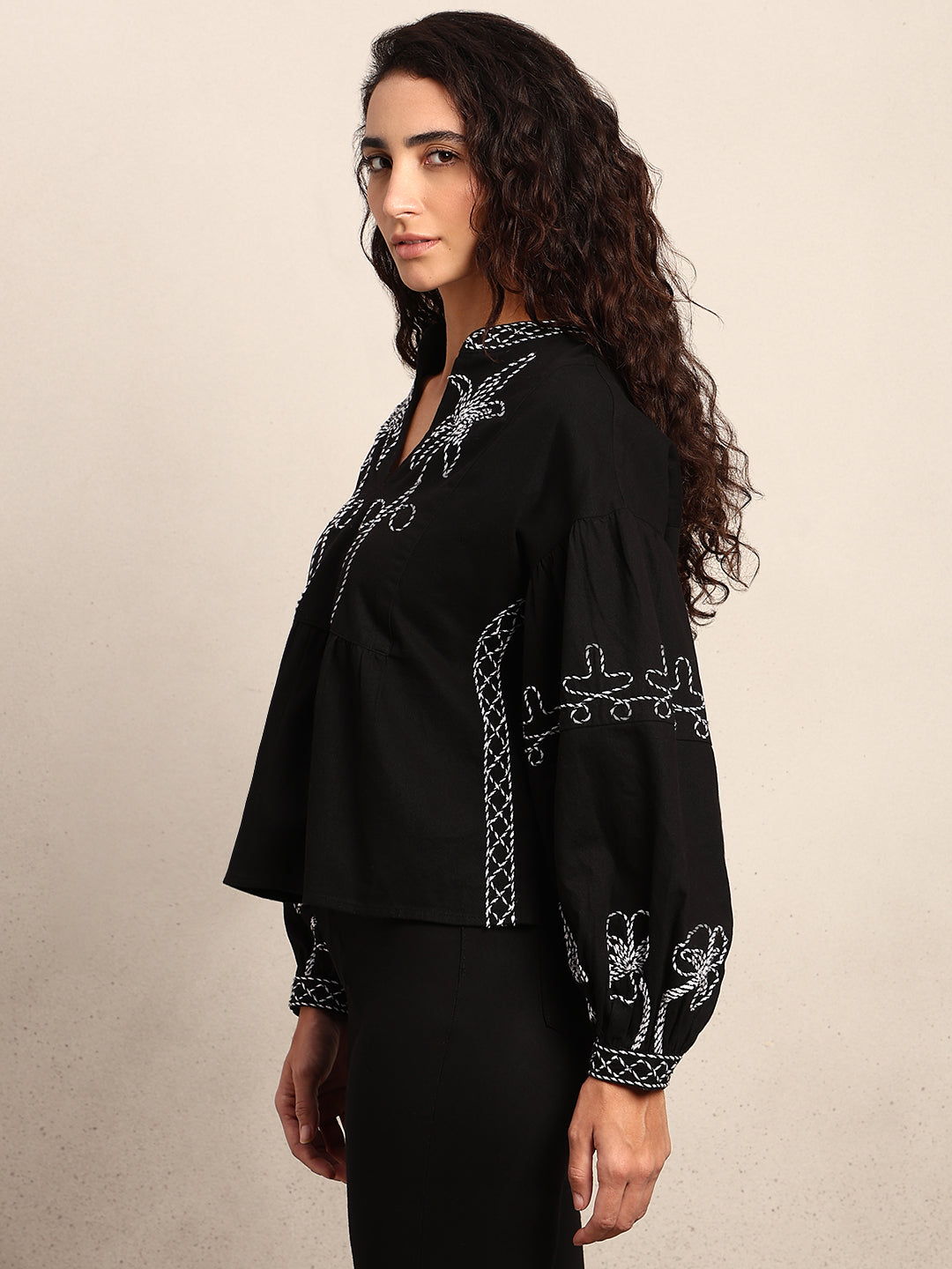 Embroidered V-Neck Top