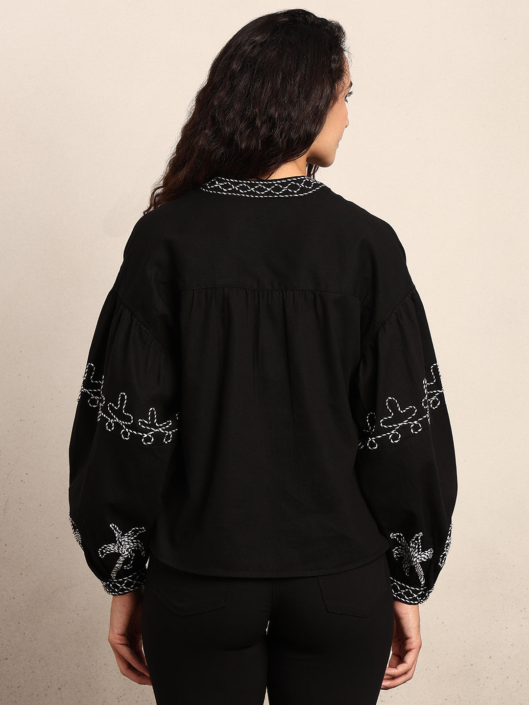 Embroidered V-Neck Top