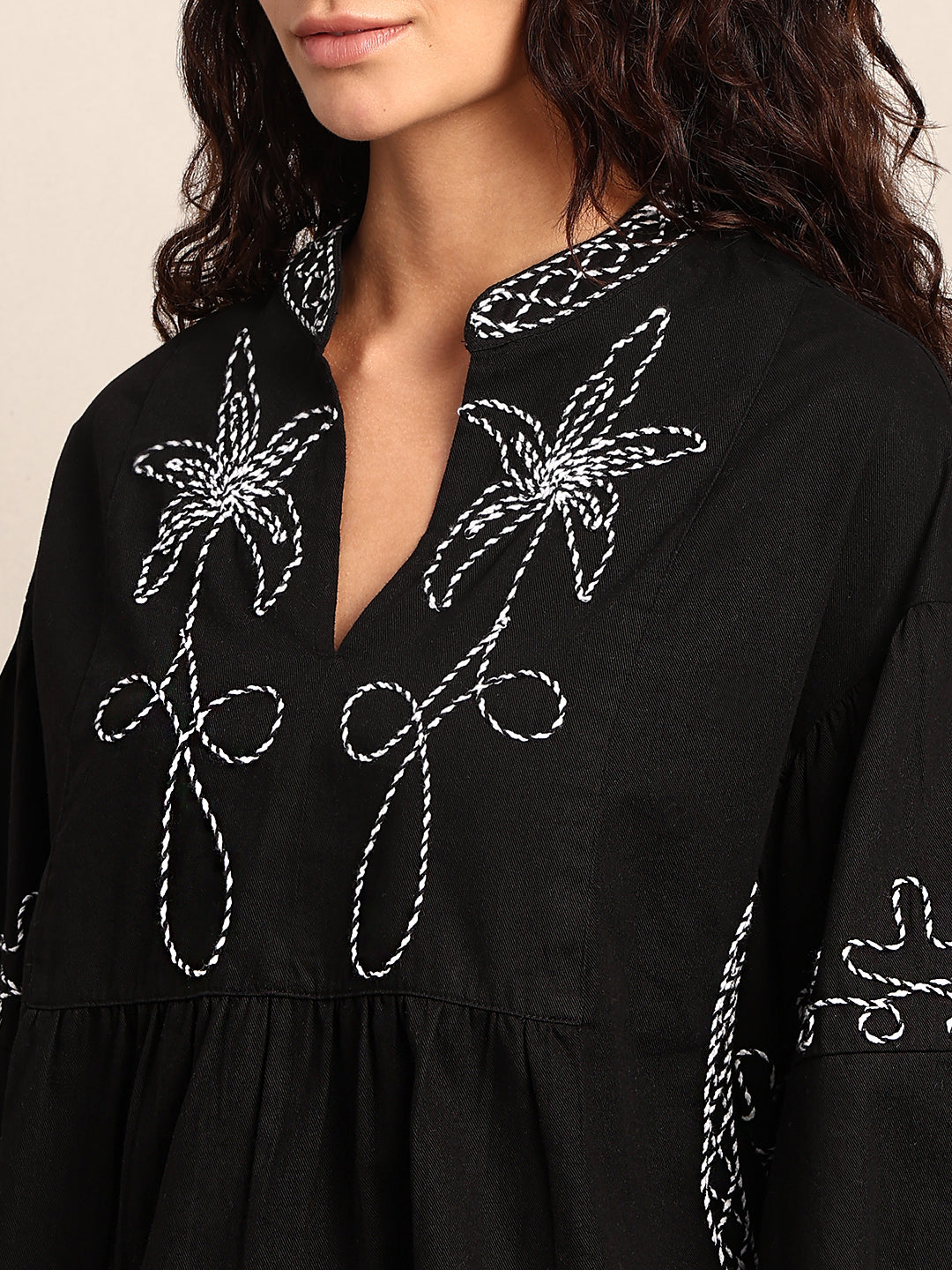 Embroidered V-Neck Top