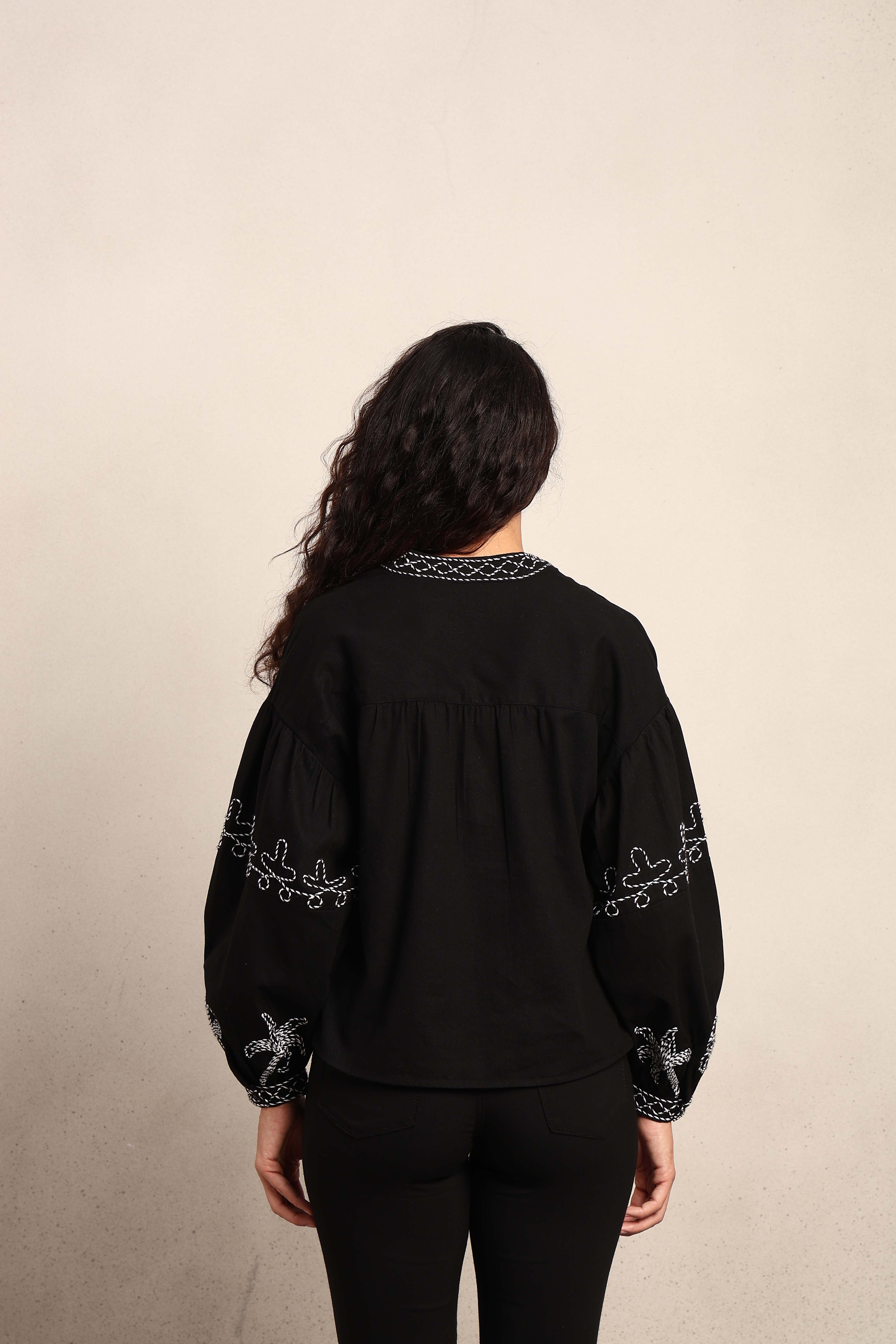 Embroidered V-Neck Top