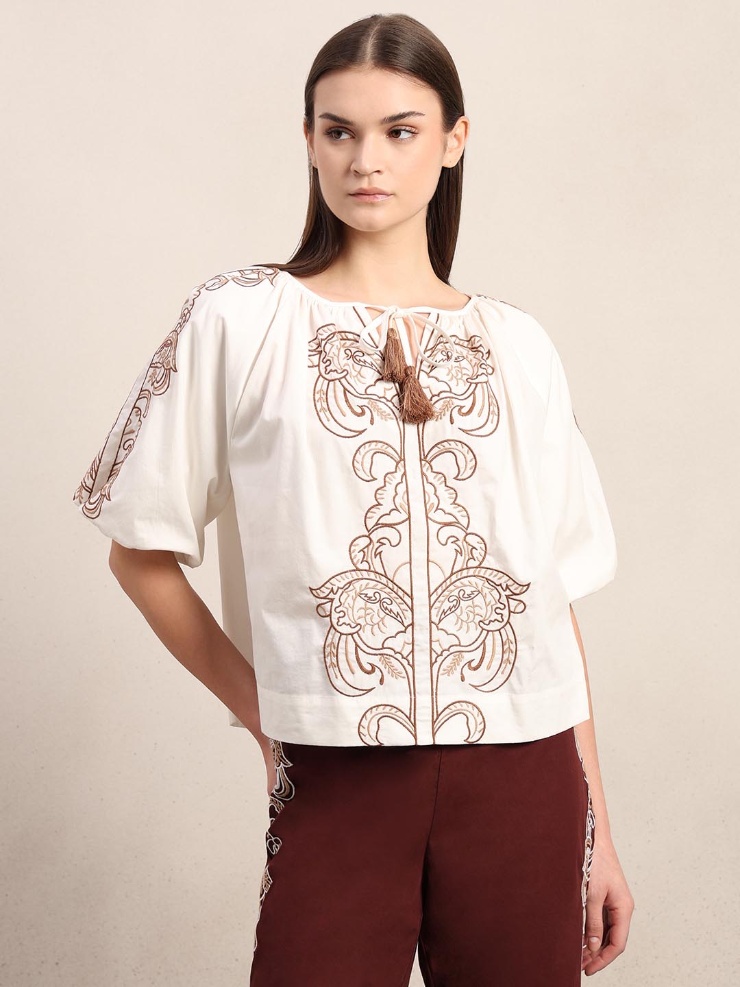 White Embroidered Cotton Top