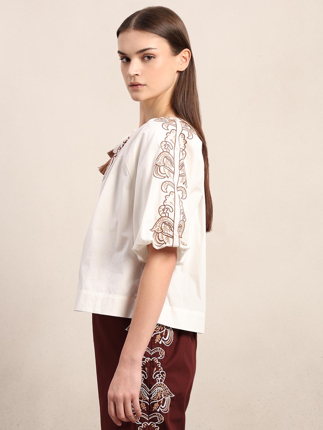 White Embroidered Cotton Top