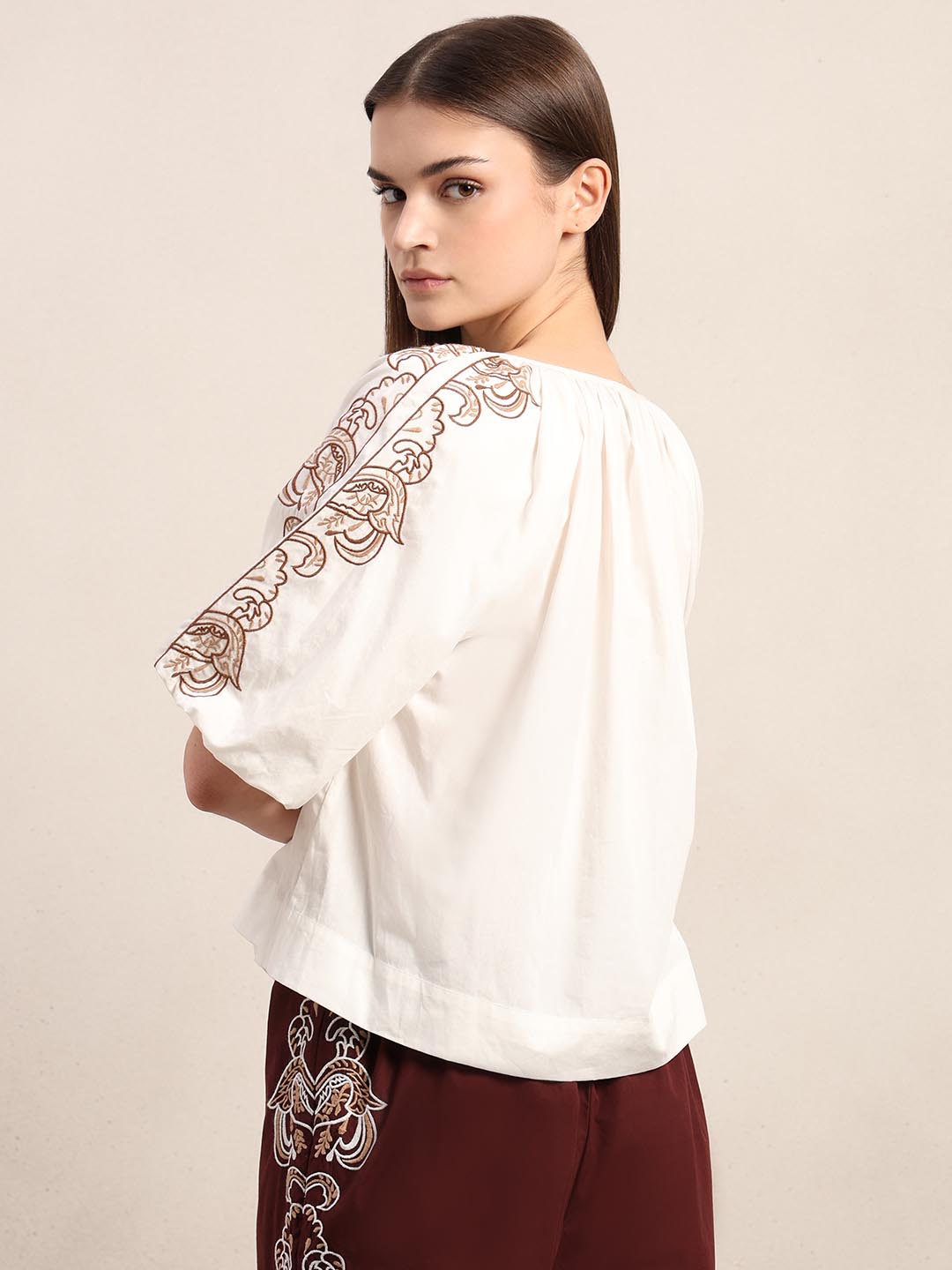 White Embroidered Cotton Top