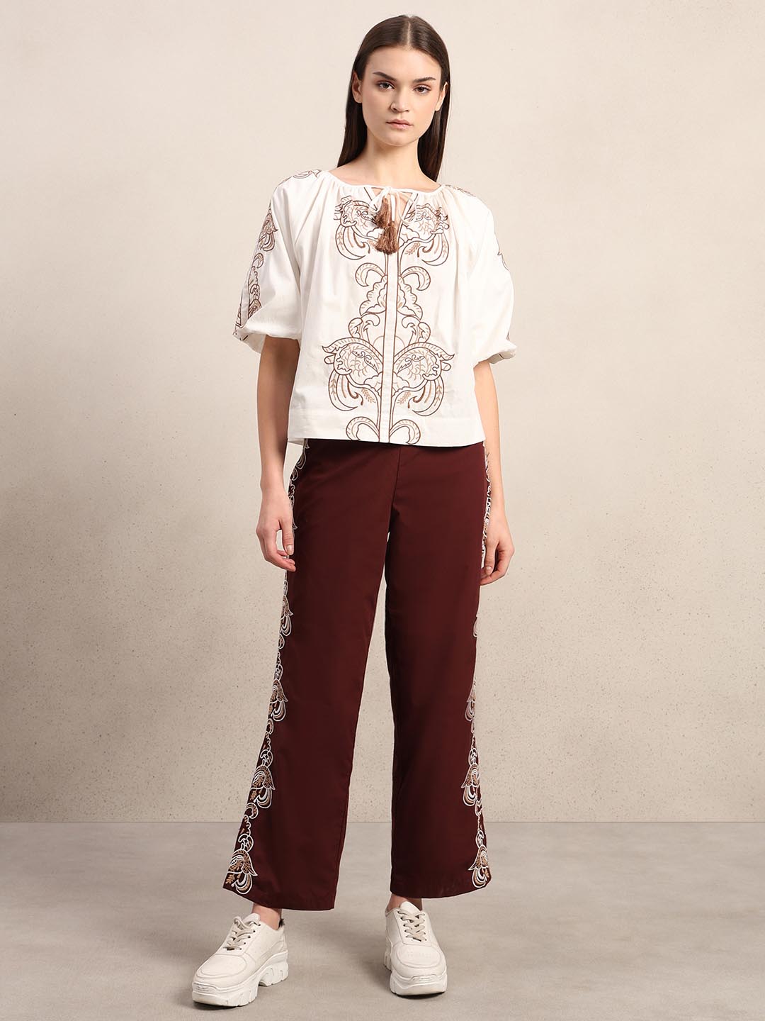 White Embroidered Cotton Top