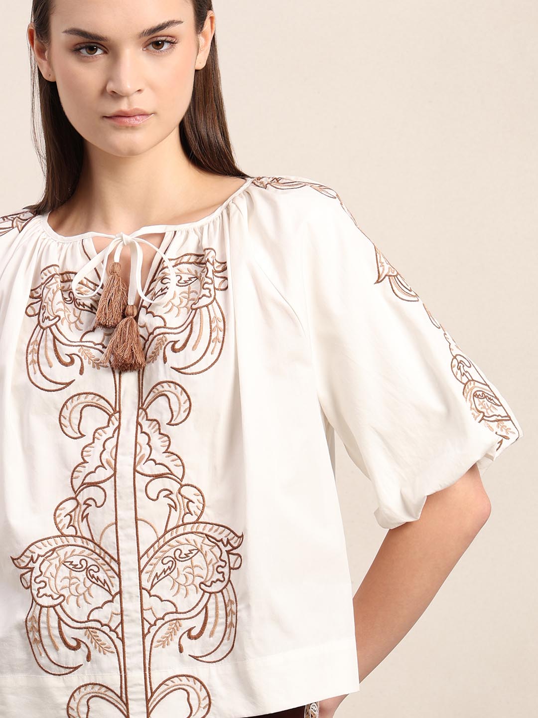 White Embroidered Cotton Top