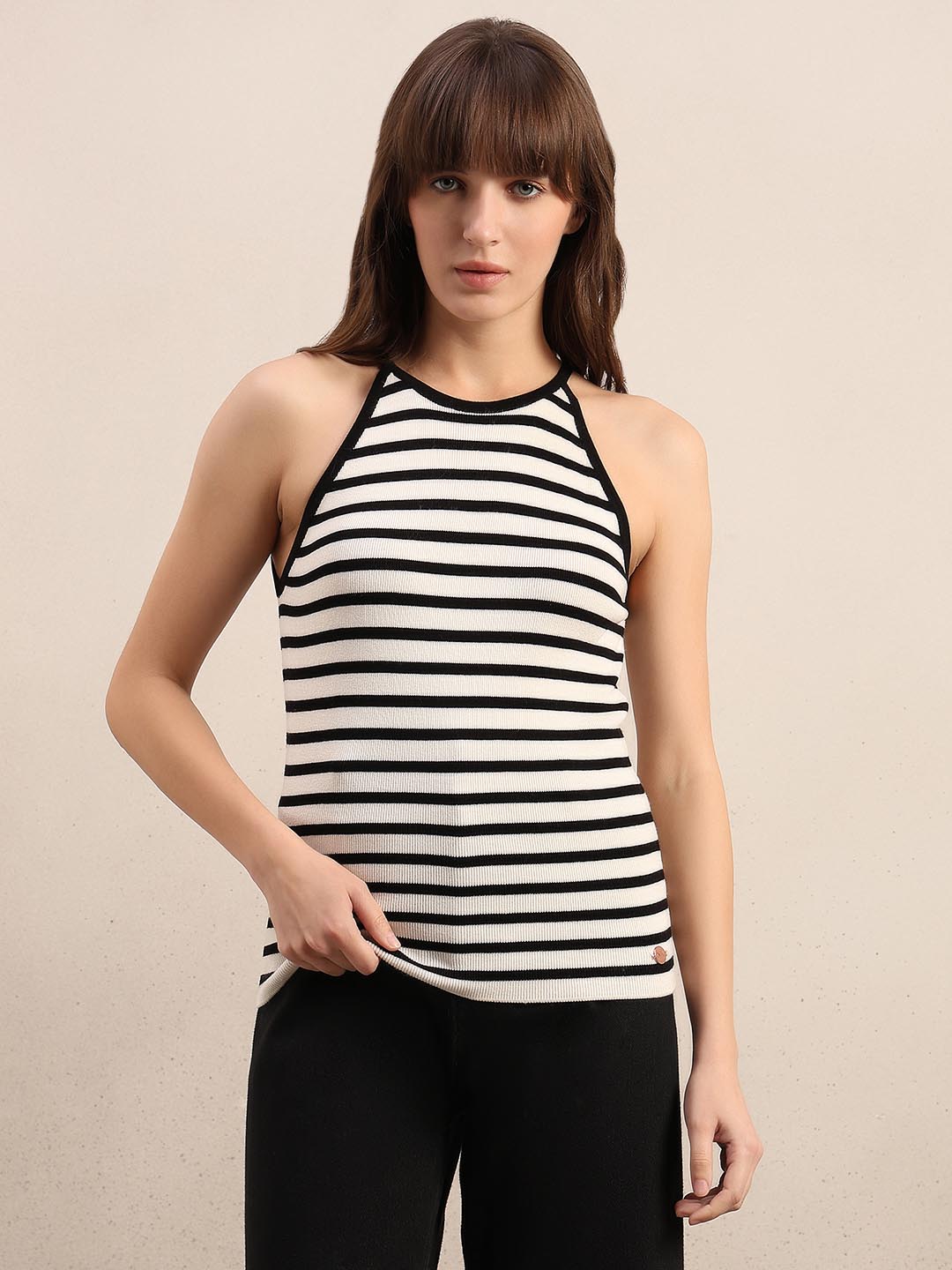 White Striped Knit Top