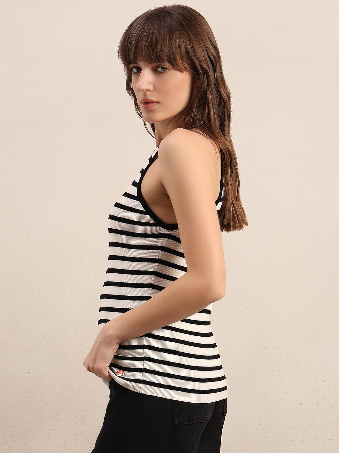 White Striped Knit Top