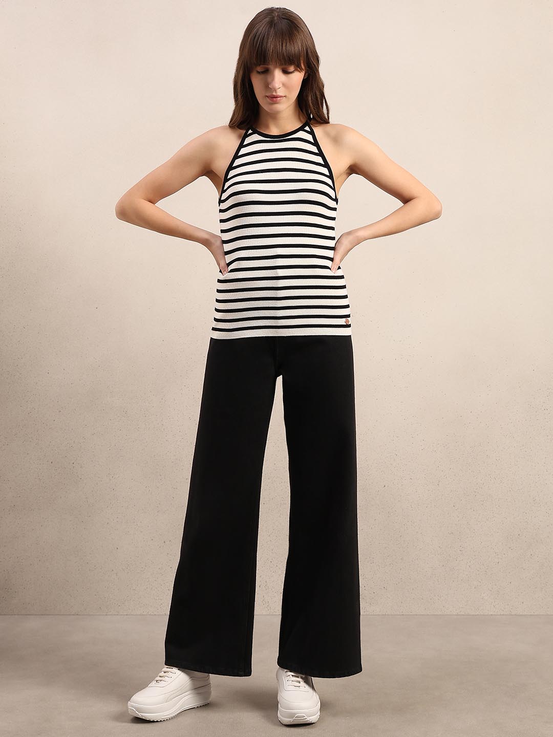 White Striped Knit Top