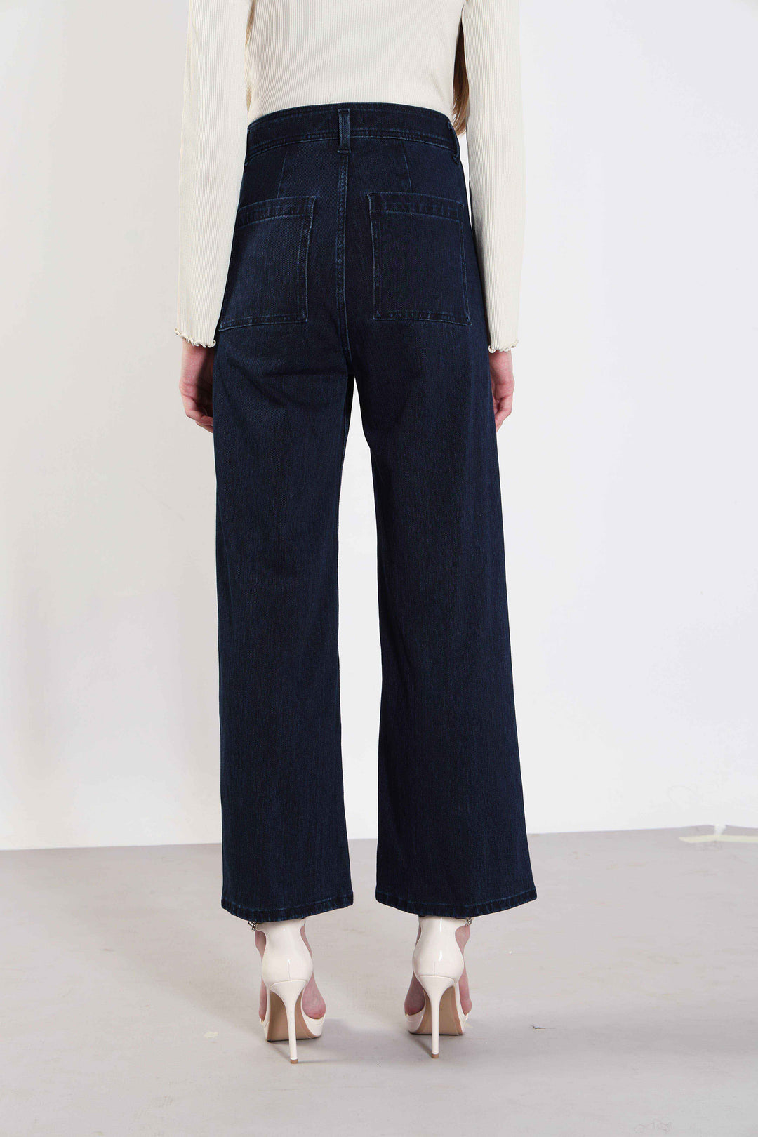 Dark Blue High Rise Wide Leg Jeans