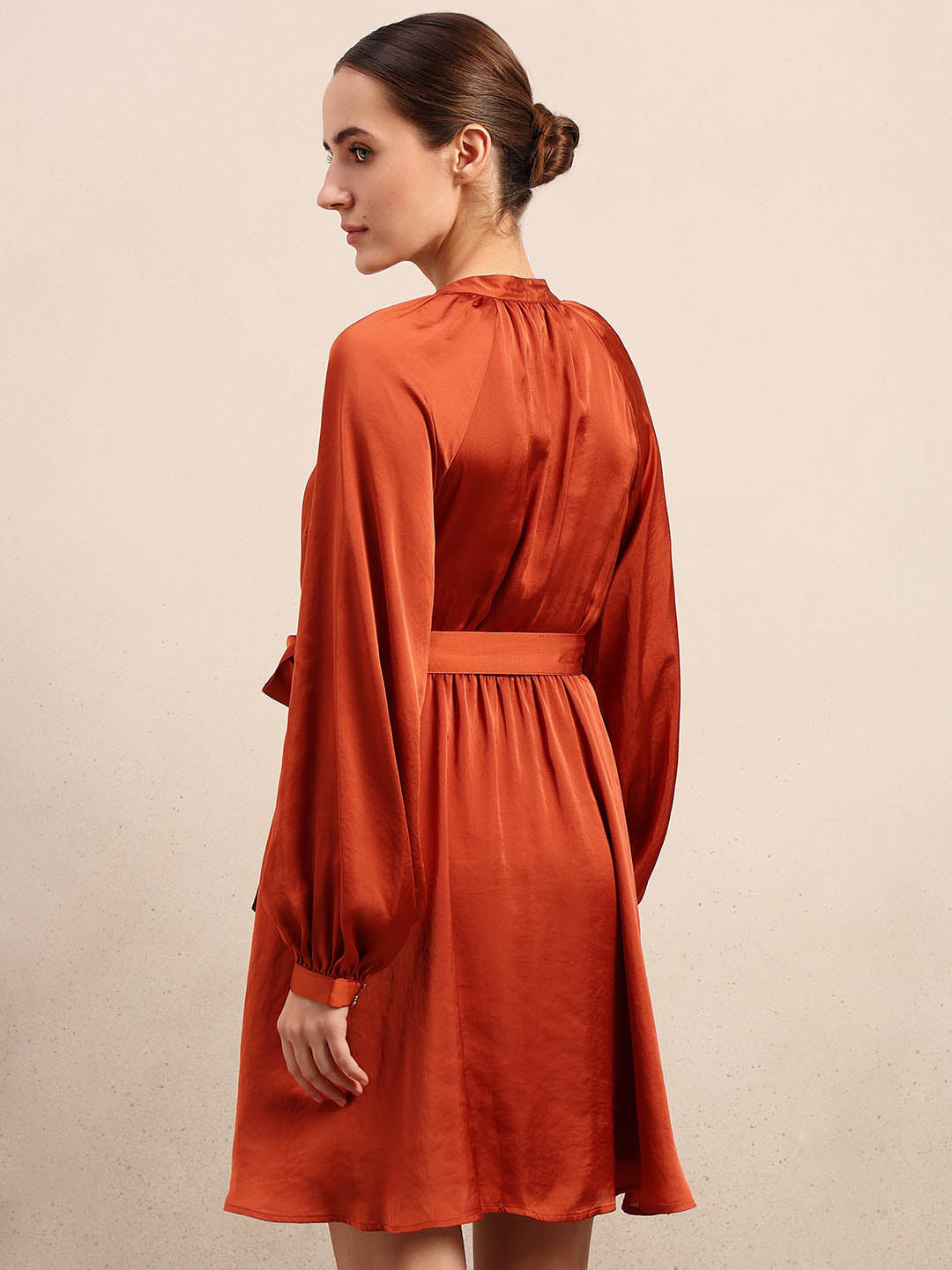 Long Sleeves Belted Mini Dress