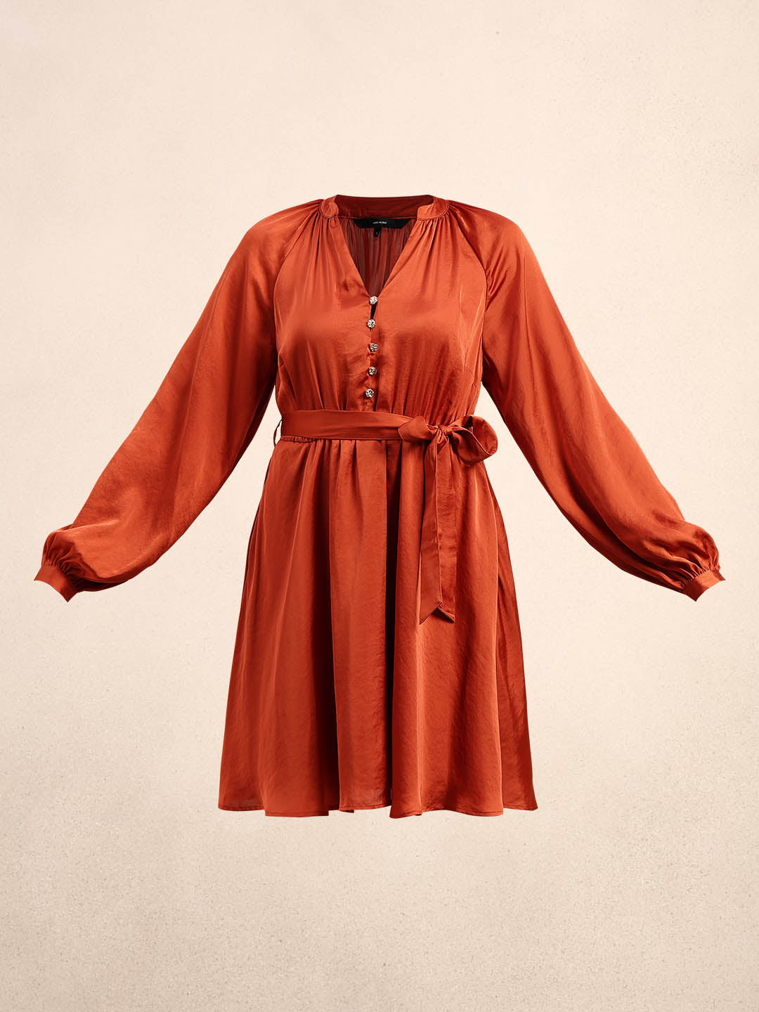 Long Sleeves Belted Mini Dress