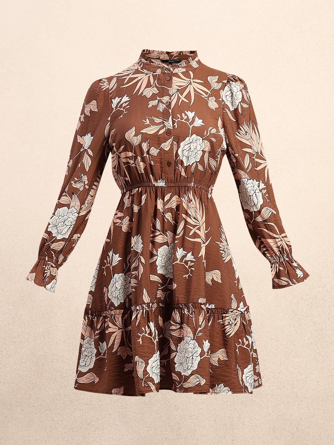 Brown Floral Print Mini Dress