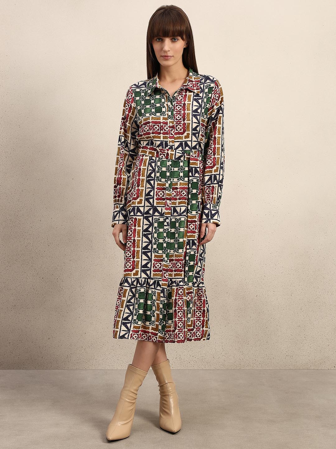Multi-Colour Printed Shirt Dress