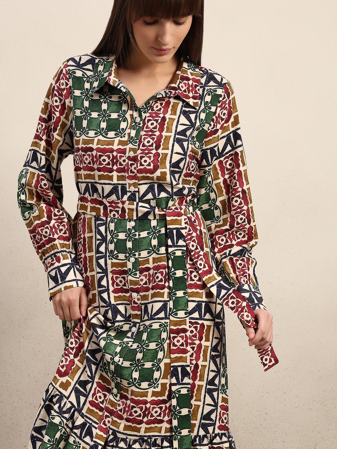 Multi-Colour Printed Shirt Dress
