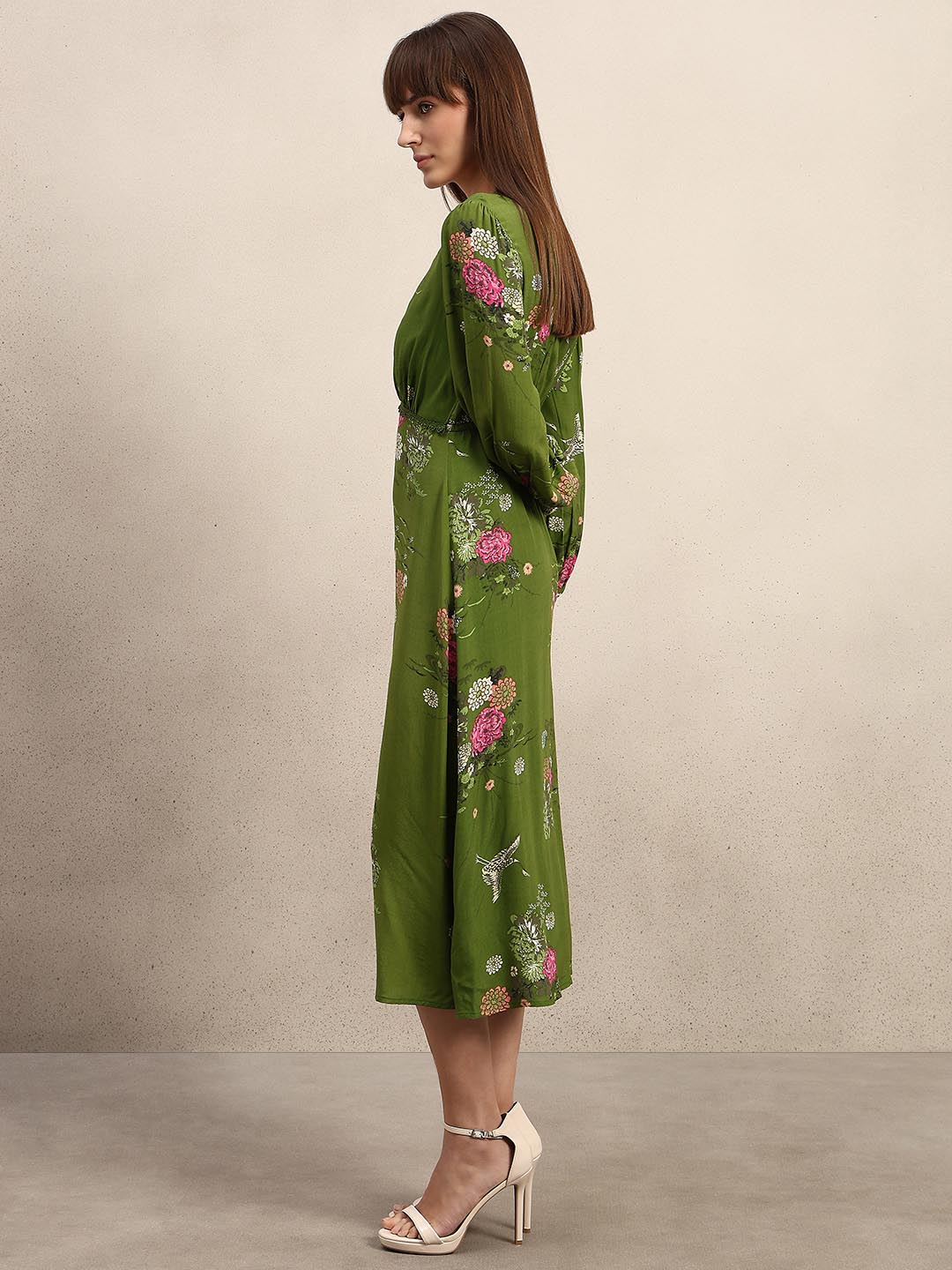 Green Floral Lace Midi Dress