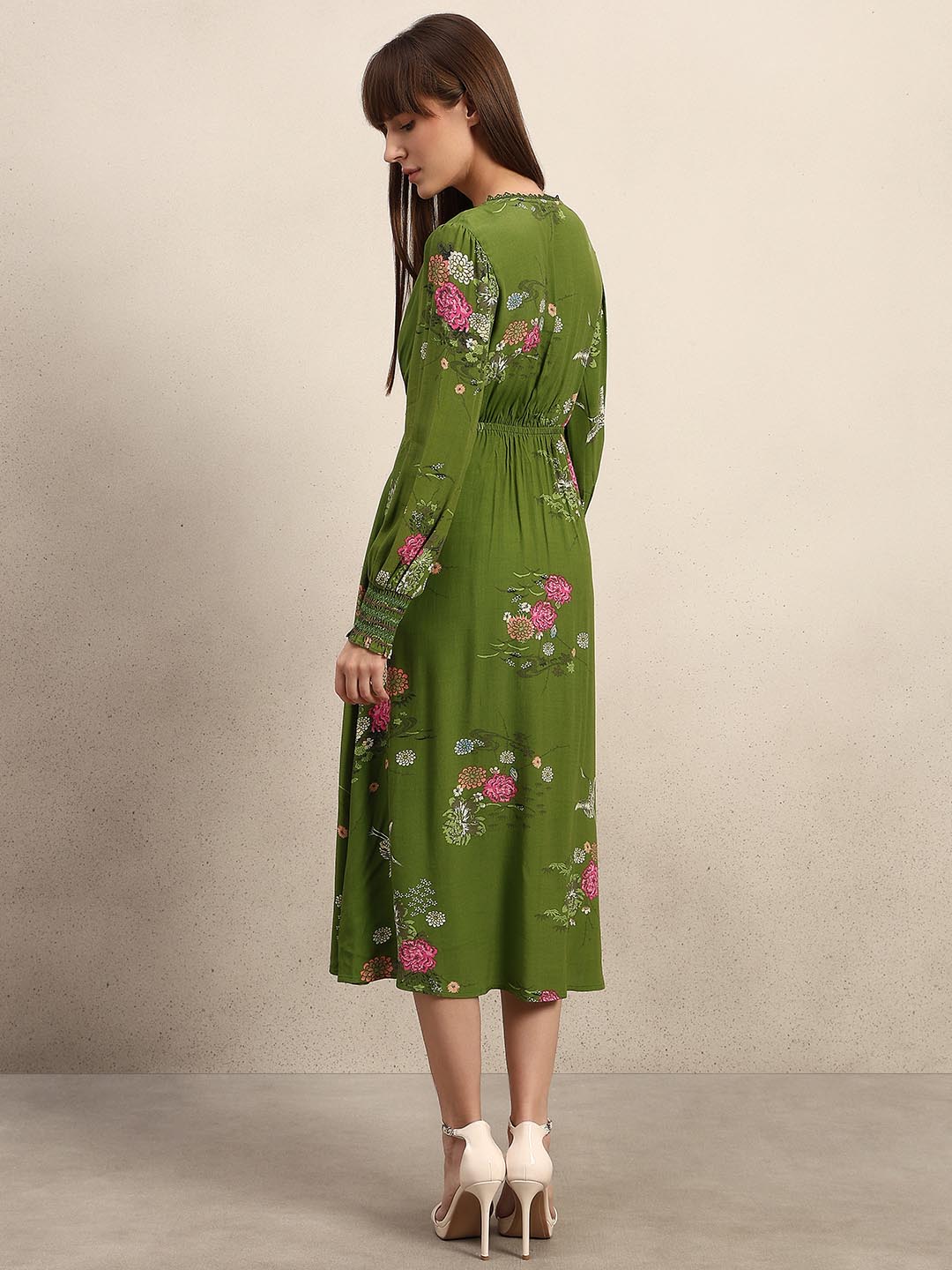 Green Floral Lace Midi Dress