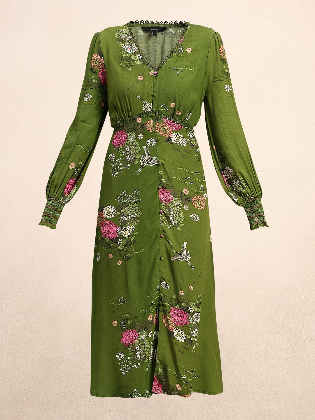 Green Floral Lace Midi Dress