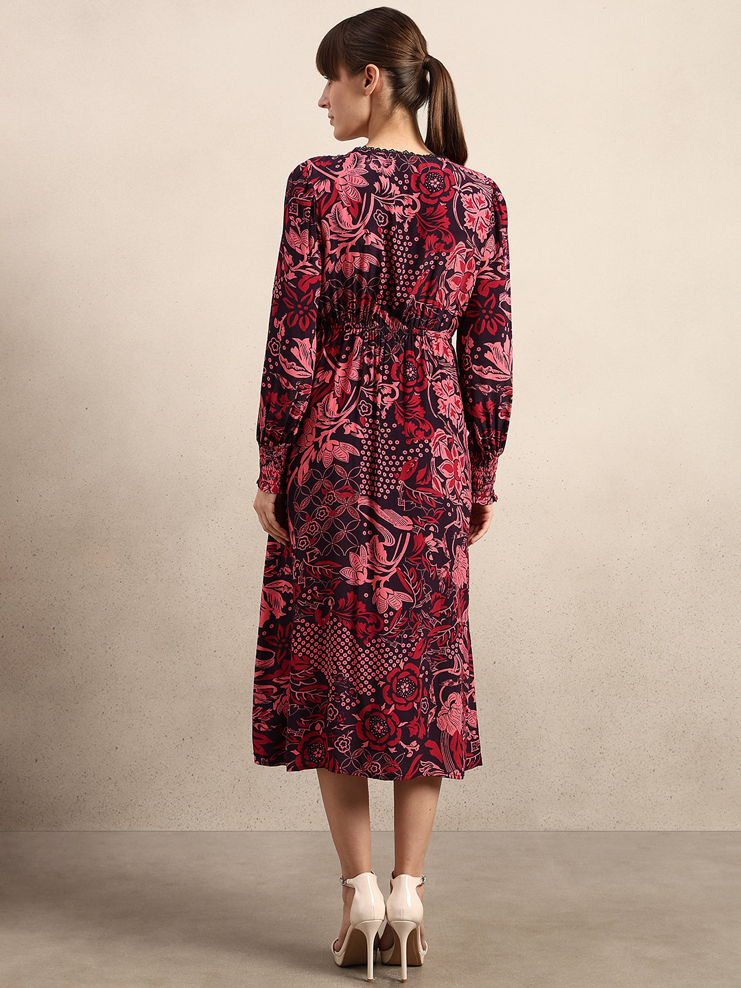 Printed V-Neck Full Sleeves Dress