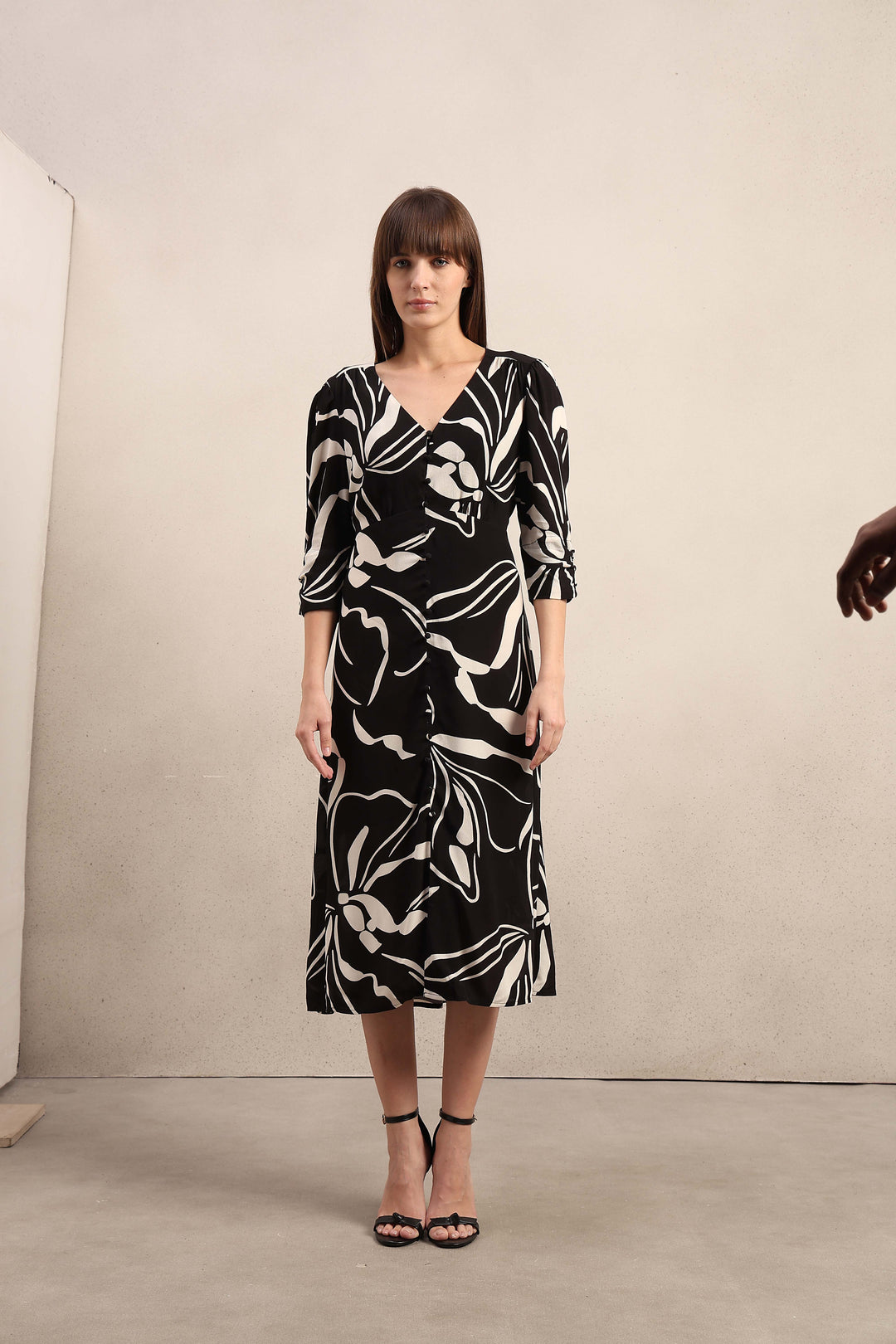 Printed V-Neck Midi Dress