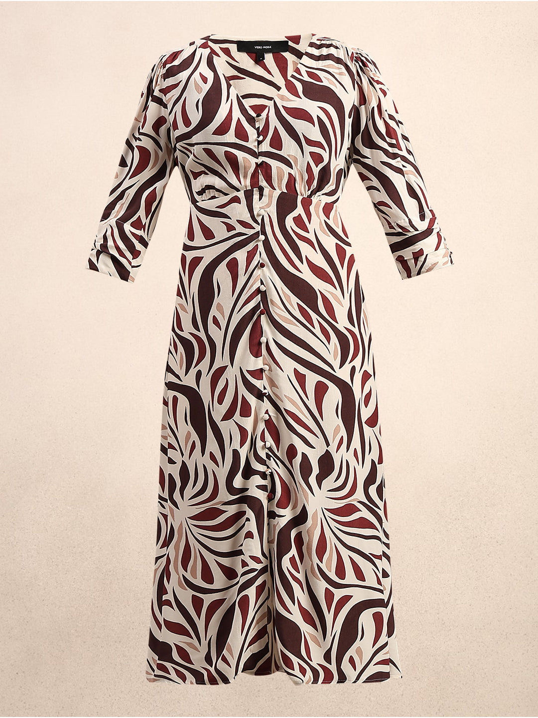 Ecru Printed V-Neck Dress