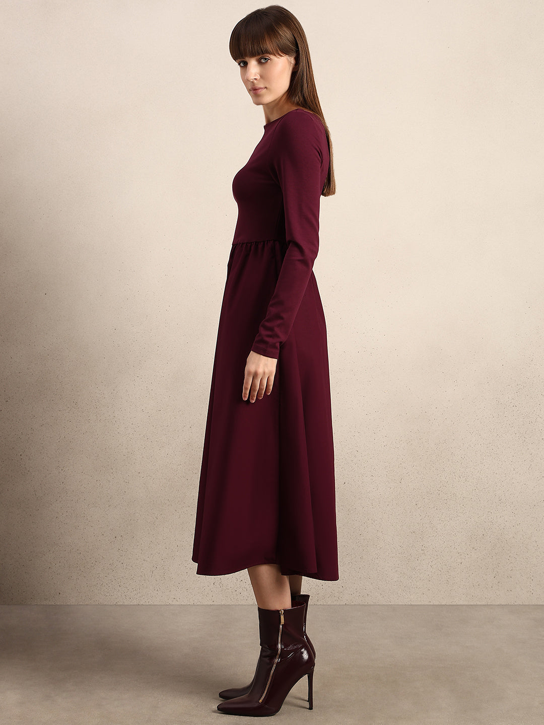 Burgundy Boat Neck Dress