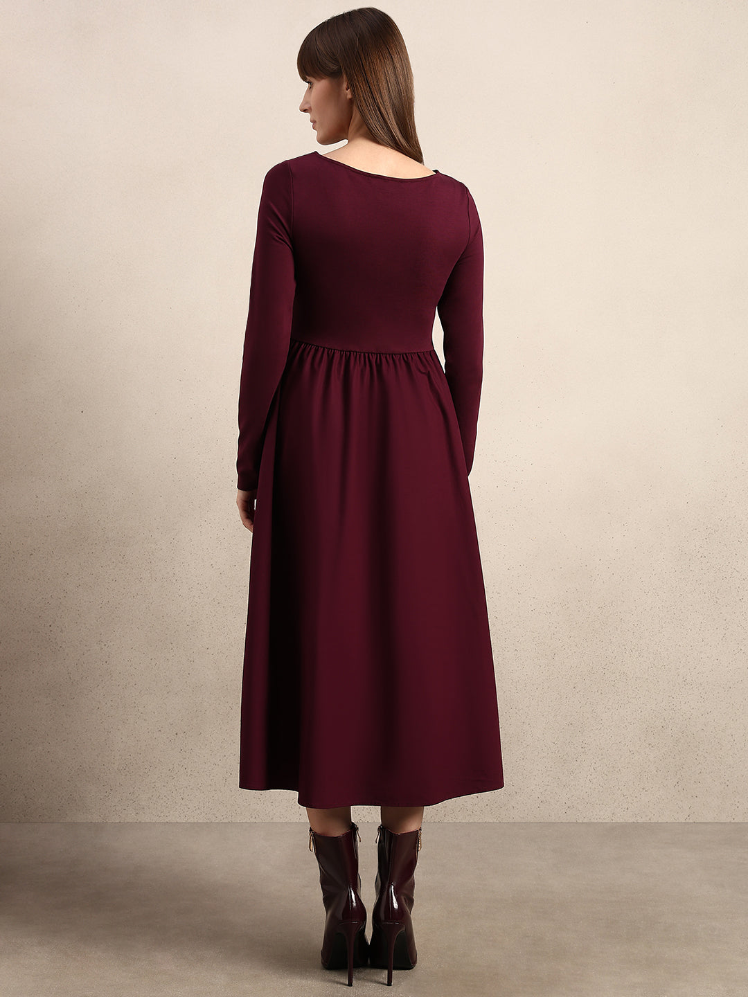 Burgundy Boat Neck Dress