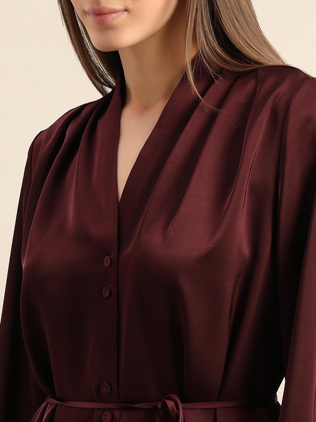 Maroon Satin Midi Dress