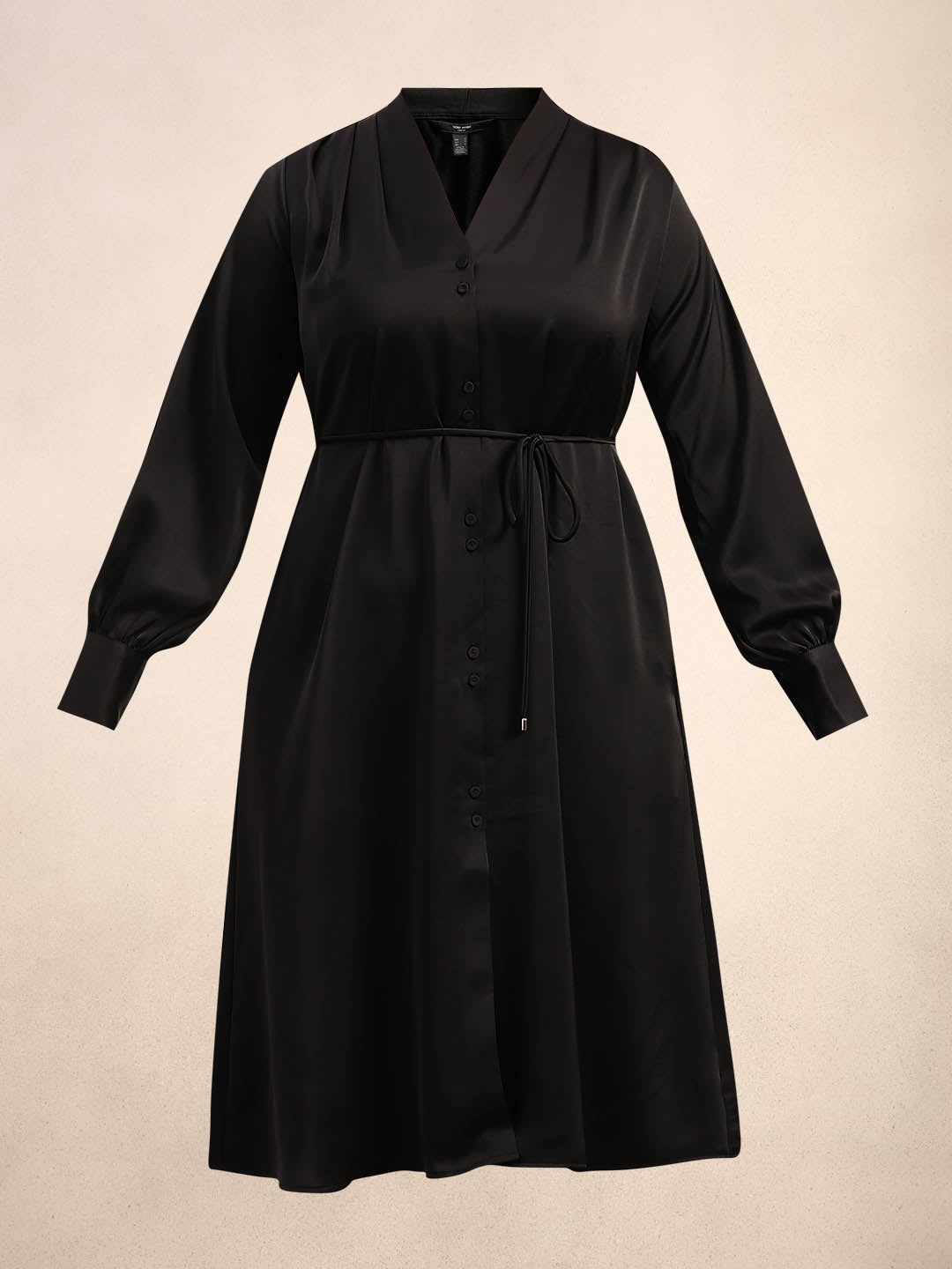 Curve Belted V-Neck Midi Dress - Black