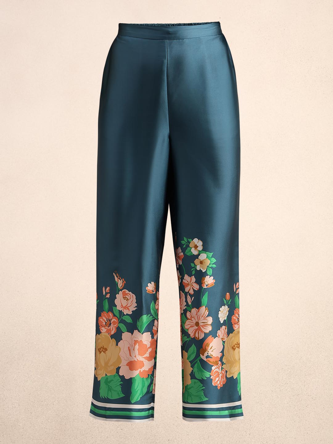 Teal Floral Straight Fit Pants
